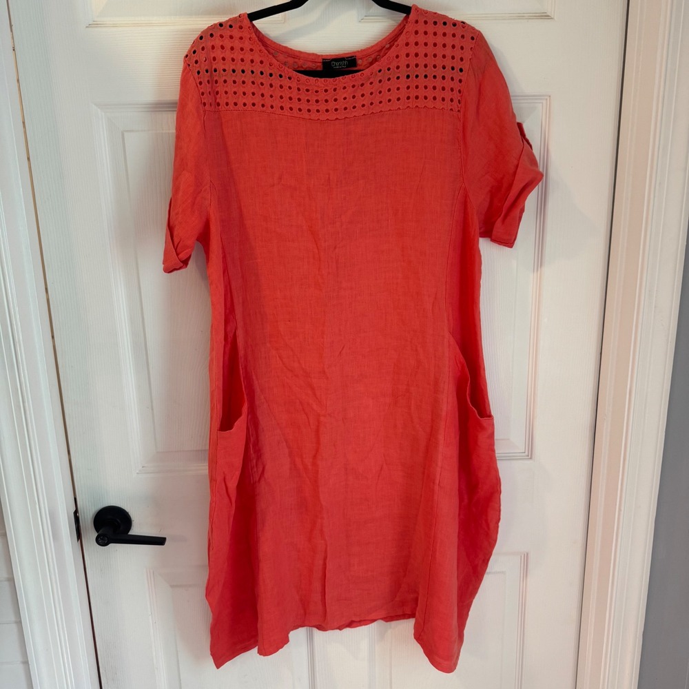 Cherishh‎ Linen Shift Dress Womens OS Coral Good Eyelet Made in Italy J9561